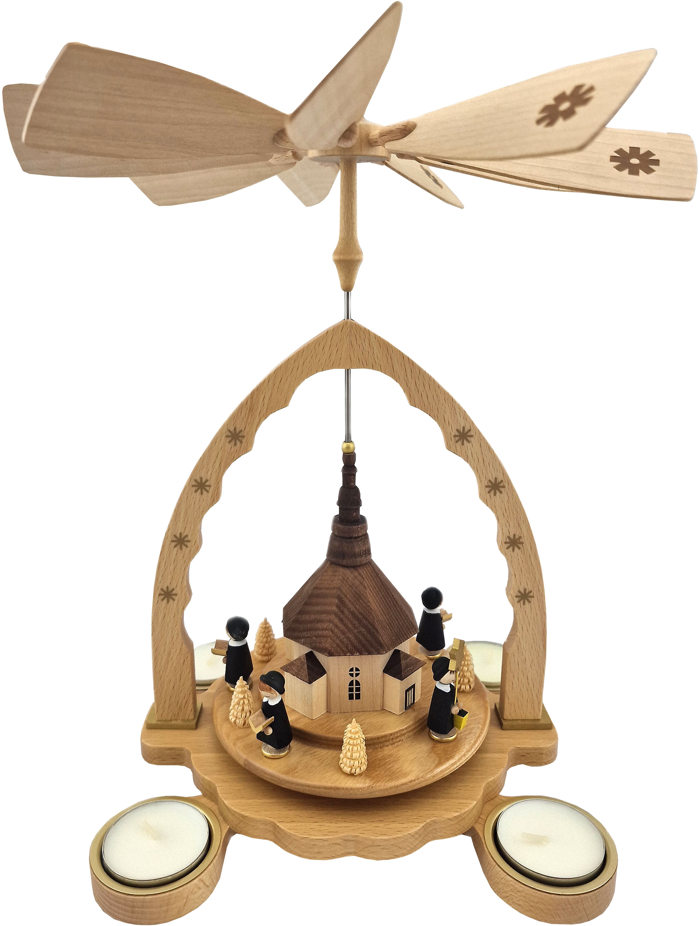 Teelichtpyramide Seiffener Kirche mit Kurrende Teelichtpyramide Seiffener Kirche mit Kurrende