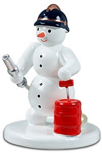 Schneemann Feuerwehrmann mit Spritze