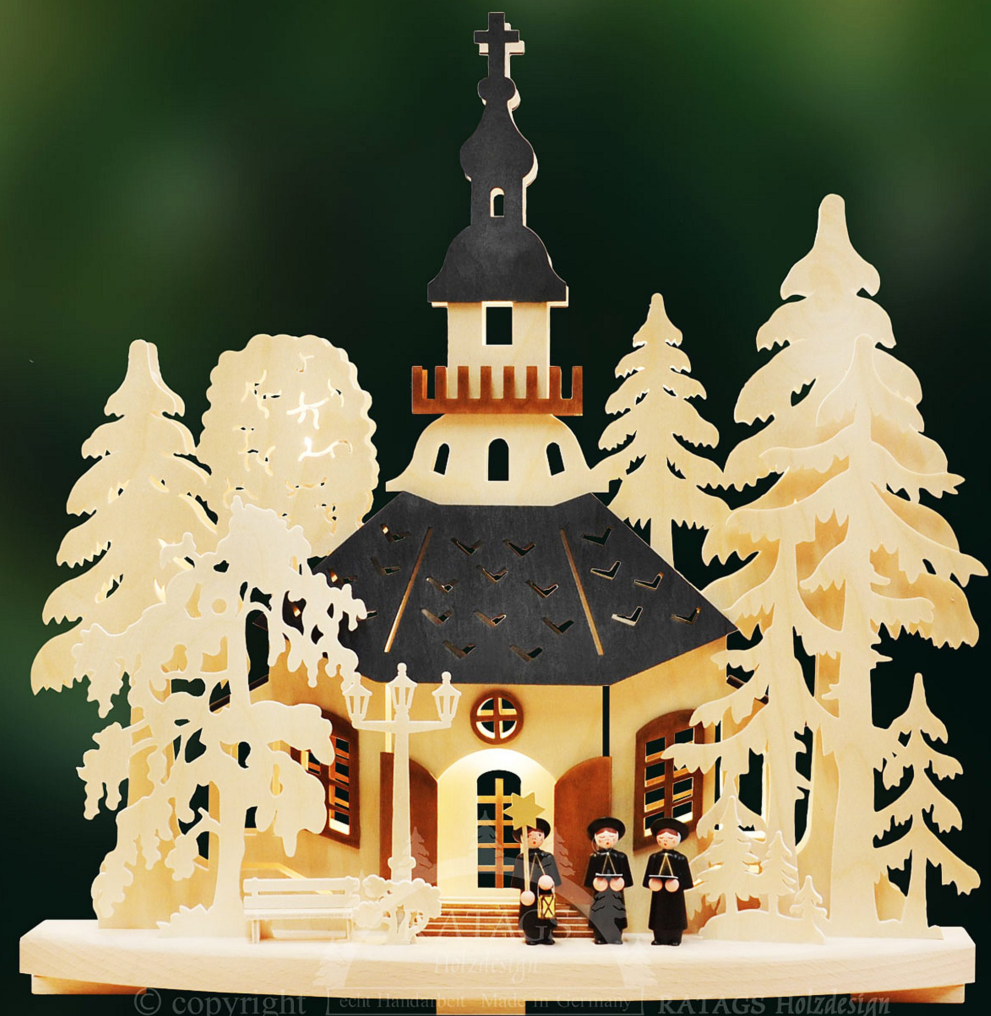 3D-Schwibbogen Kirchgang in Seiffen, farbige Dächer, klein