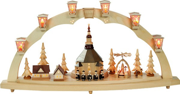 Schwibbogen Seiffener Kirche mit Pyramide Schwibbogen Seiffener Kirche mit Pyramide