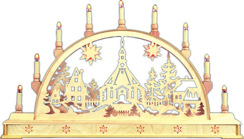 Schwibbogen „Seiffener Kirche“ – Traditioneller Lichterbogen Aus Dem Erzgebirge | Mit 11 Kerzen, 66 Cm Breit