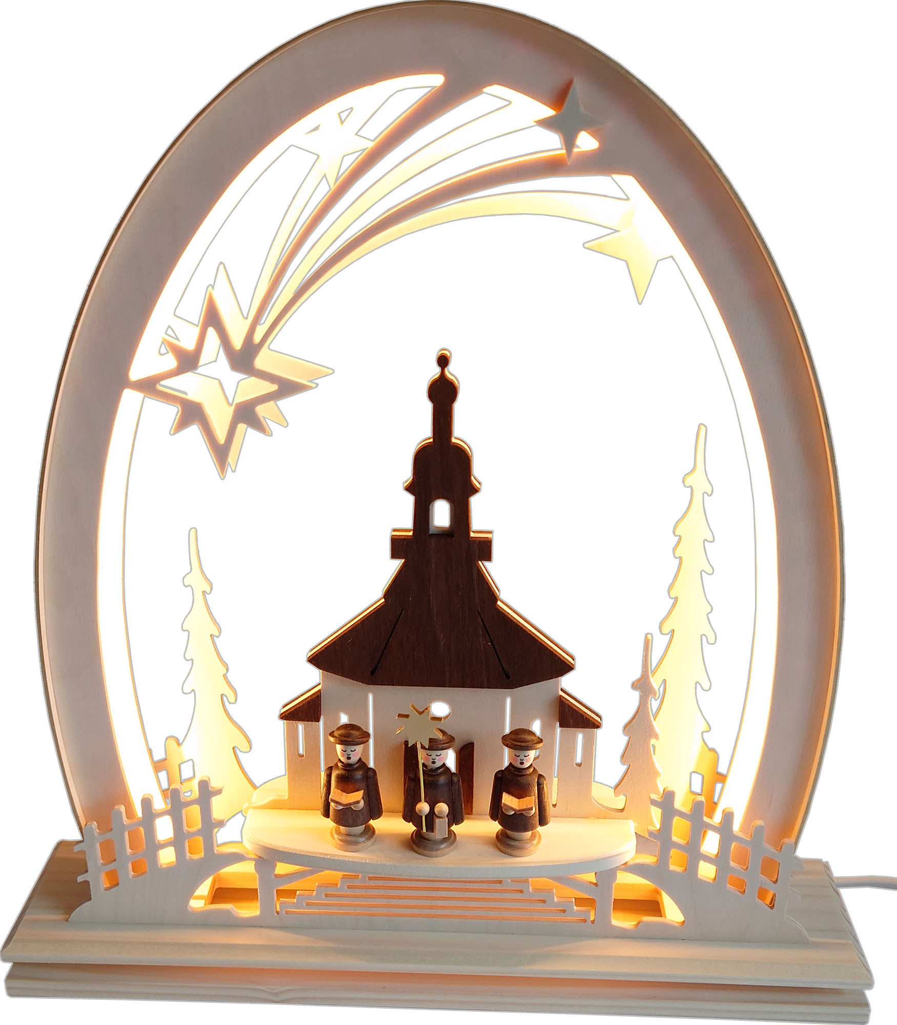 Schwibbogen Seidelbogen Seiffner Kirche mit Kurrende LED