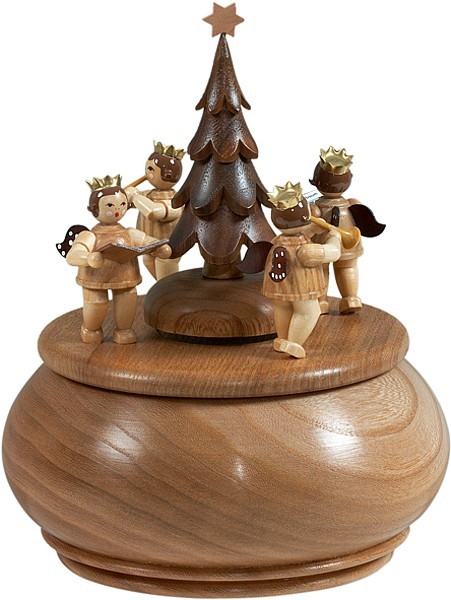 Spieldose - Engelgruppe mit Tannenbaum / natur