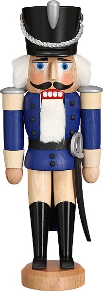 Nussknacker Husar, Esche lasiert blau Nussknacker Husar, Esche lasiert blau