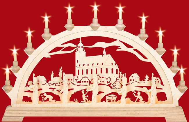 Schwibbogen Schneeberger Kirche, 16 Kerzen Schwibbogen Schneeberger Kirche, 16 Kerzen