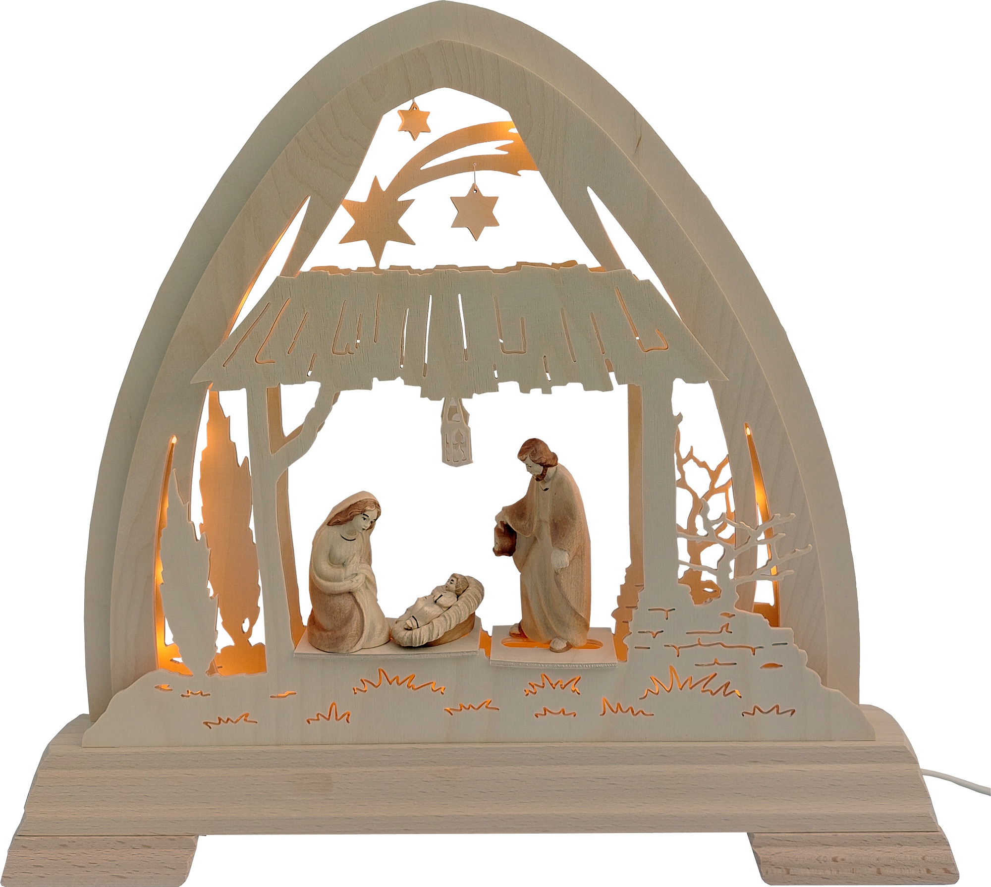 kleiner gotischer Bogen Stall mit Figuren gebeitzt LED Band