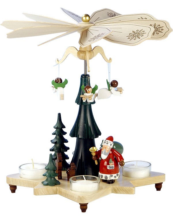 Teelichtpyramide Engel mit Weihnachtsmann Teelichtpyramide Engel mit Weihnachtsmann