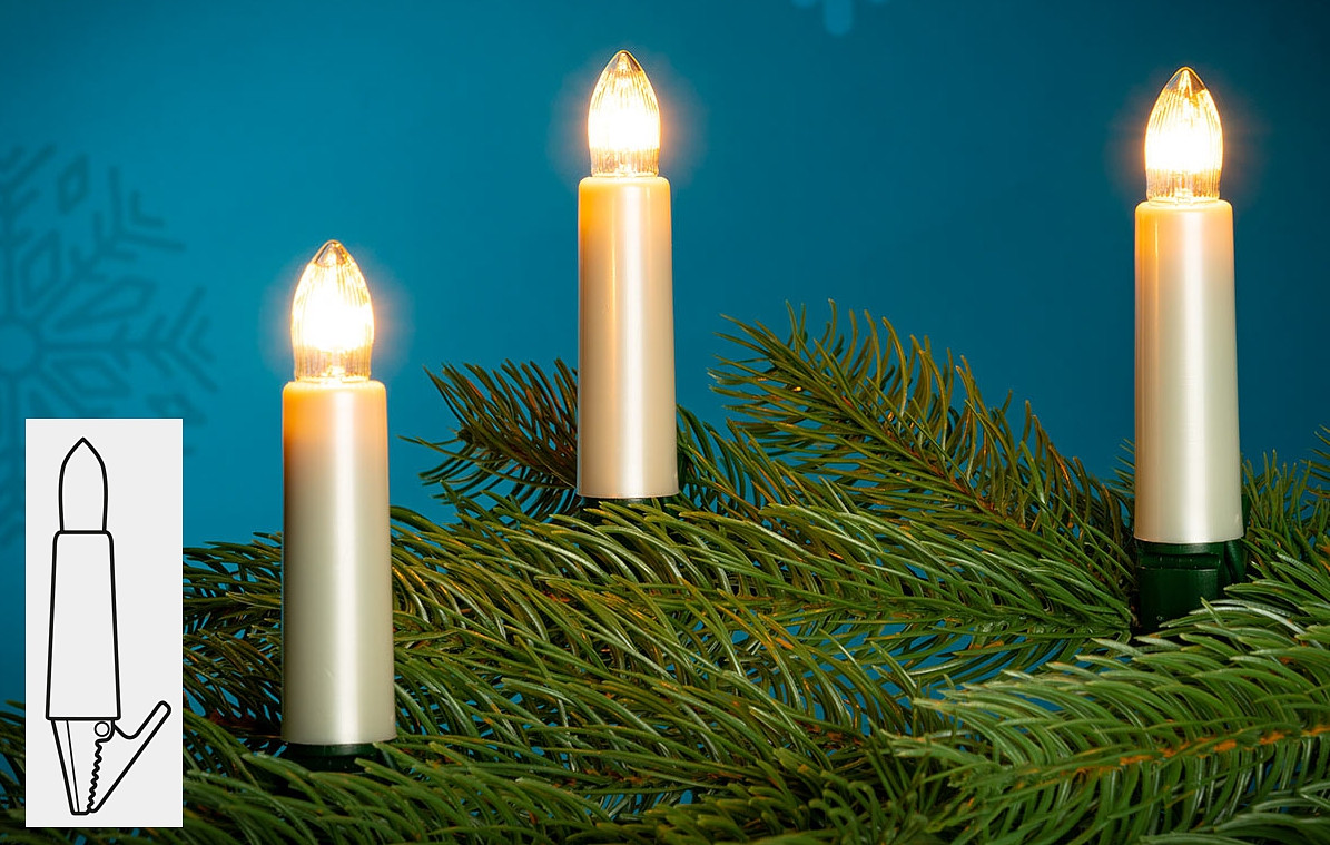 Lichterkette mit 15 Schaftkerzen, perlmutt