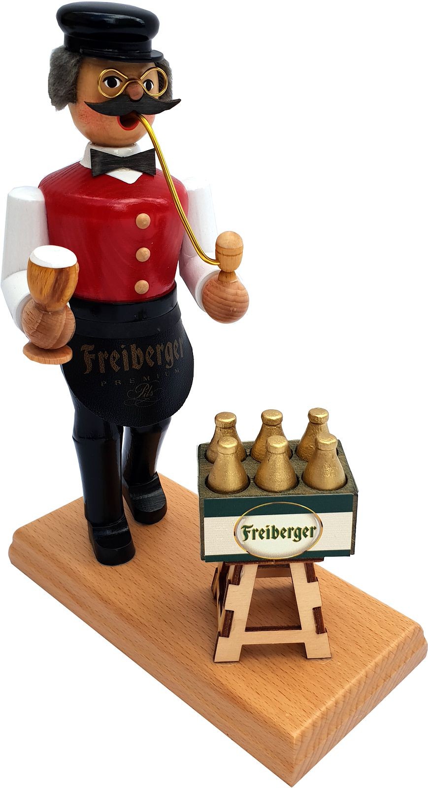Räuchermann Gastwirt mit Bierkasten - Freiberger, rote Weste Räuchermann Gastwirt mit Bierkasten - Freiberger, rote Weste