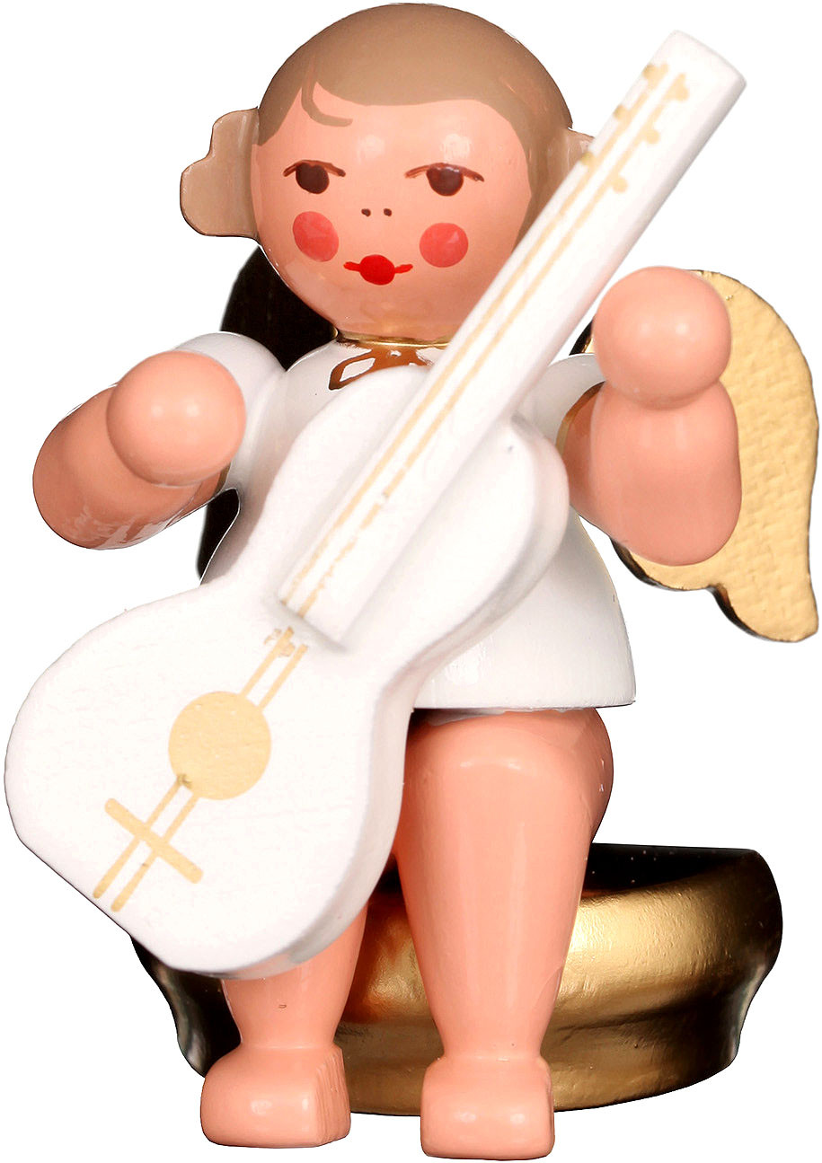 Engel mit Gitarre, sitzend - weiß/gold Engel mit Gitarre, sitzend - weiß/gold