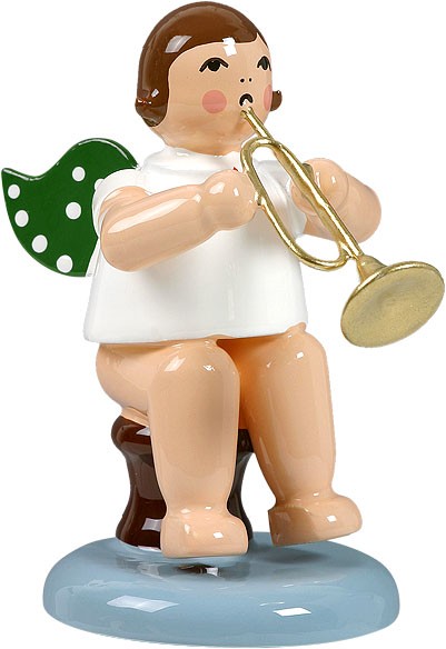 Engel mit Jazztrompete, sitzend, ohne Krone Engel mit Jazztrompete, sitzend, ohne Krone