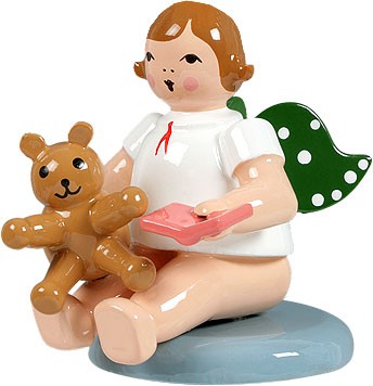 Engel mit Teddybär, sitzend, ohne Krone