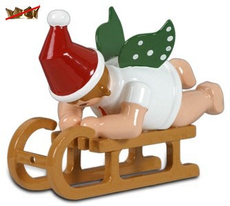 Weihnachtsengel auf Schlitten - liegend, ohne Krone