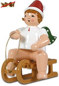 Weihnachtsengel auf Schlitten - sitzend, ohne Krone
