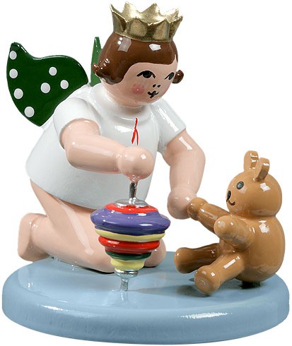 Engel mit Kreisel und Teddy - kniend, mit Krone Engel mit Kreisel und Teddy - kniend, mit Krone