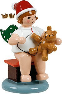 Weihnachtsengel mit Teddy - sitzend, mit Krone