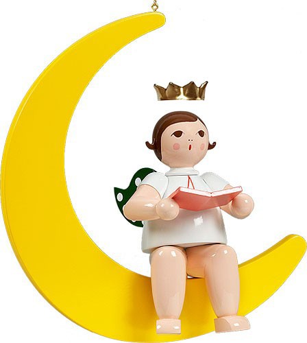 großer Engel auf Mond mit Buch - hängend, mit Krone großer Engel auf Mond mit Buch - hängend, mit Krone