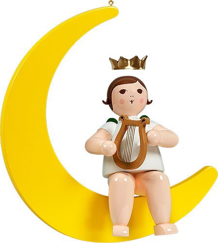 großer Engel auf Mond mit Harfe - hängend, mit Krone großer Engel auf Mond mit Harfe - hängend, mit Krone