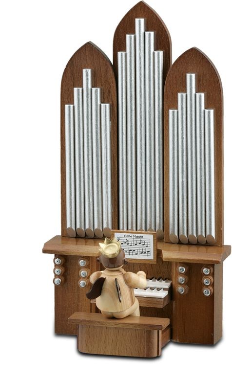 Engel mit Orgel Natur (mit Spielwerk)  mit-Krone