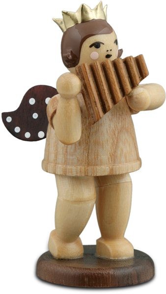 Engel mit Panflöte - mit Krone, natur