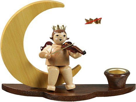 Kerzenhalter - Engelmusikant auf Mond / natur ohne-Krone Kerzenhalter - Engelmusikant auf Mond / natur ohne-Krone
