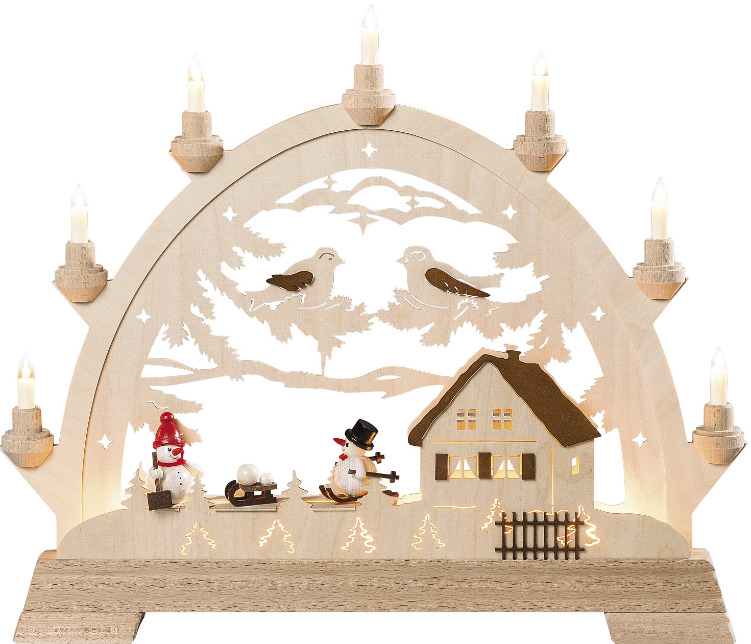 Kleiner elektr. Rundbogen Haus mit Figuren - Schneemänner