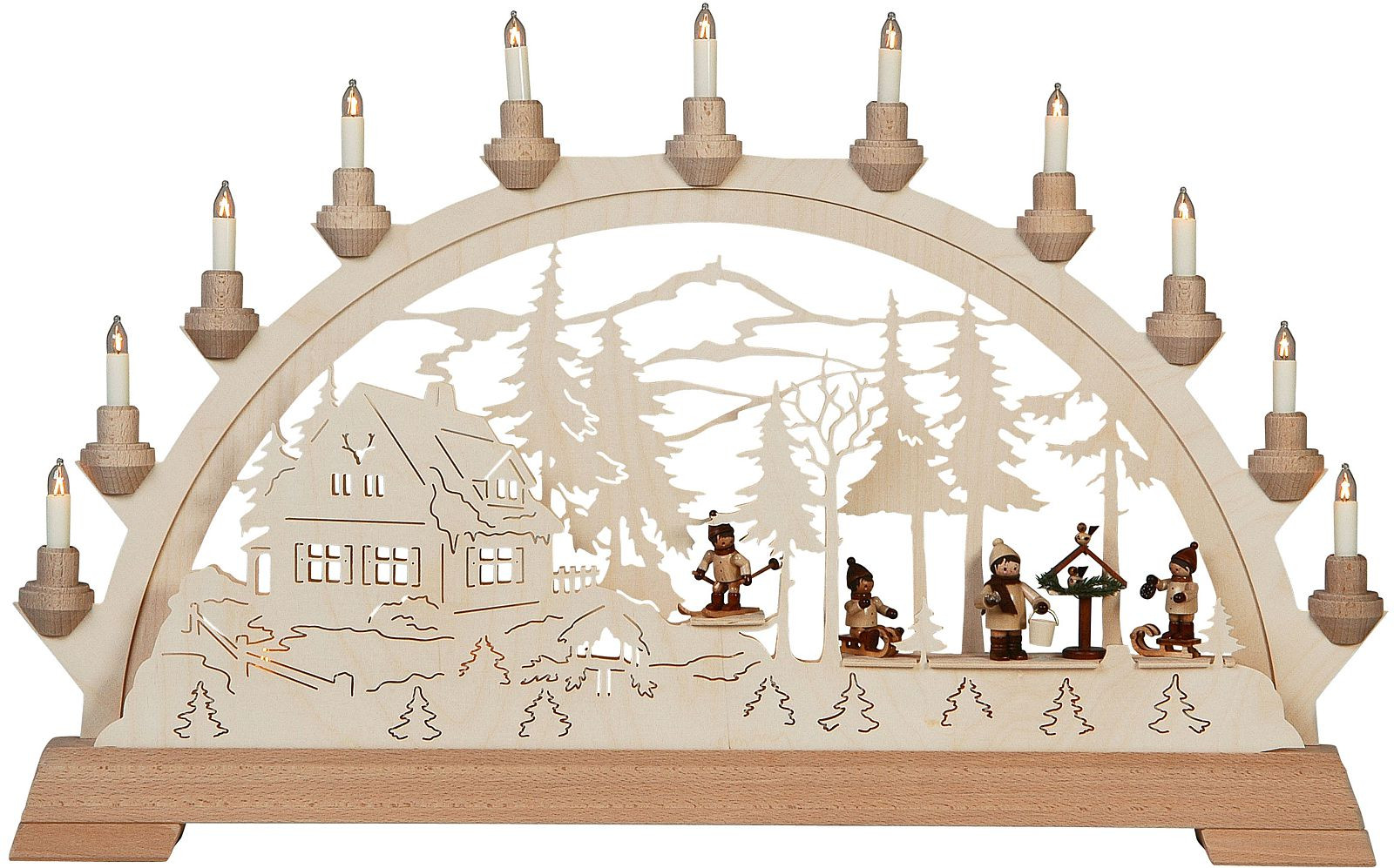 Schwibbogen Vogelfütterung mit Figuren Schwibbogen Vogelfütterung mit Figuren