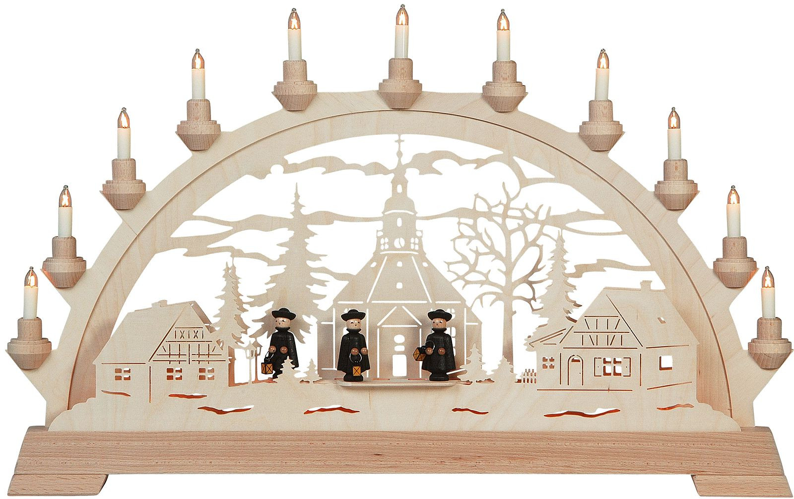 Schwibbogen Seiffener Kirche mit Figuren Schwibbogen Seiffener Kirche mit Figuren
