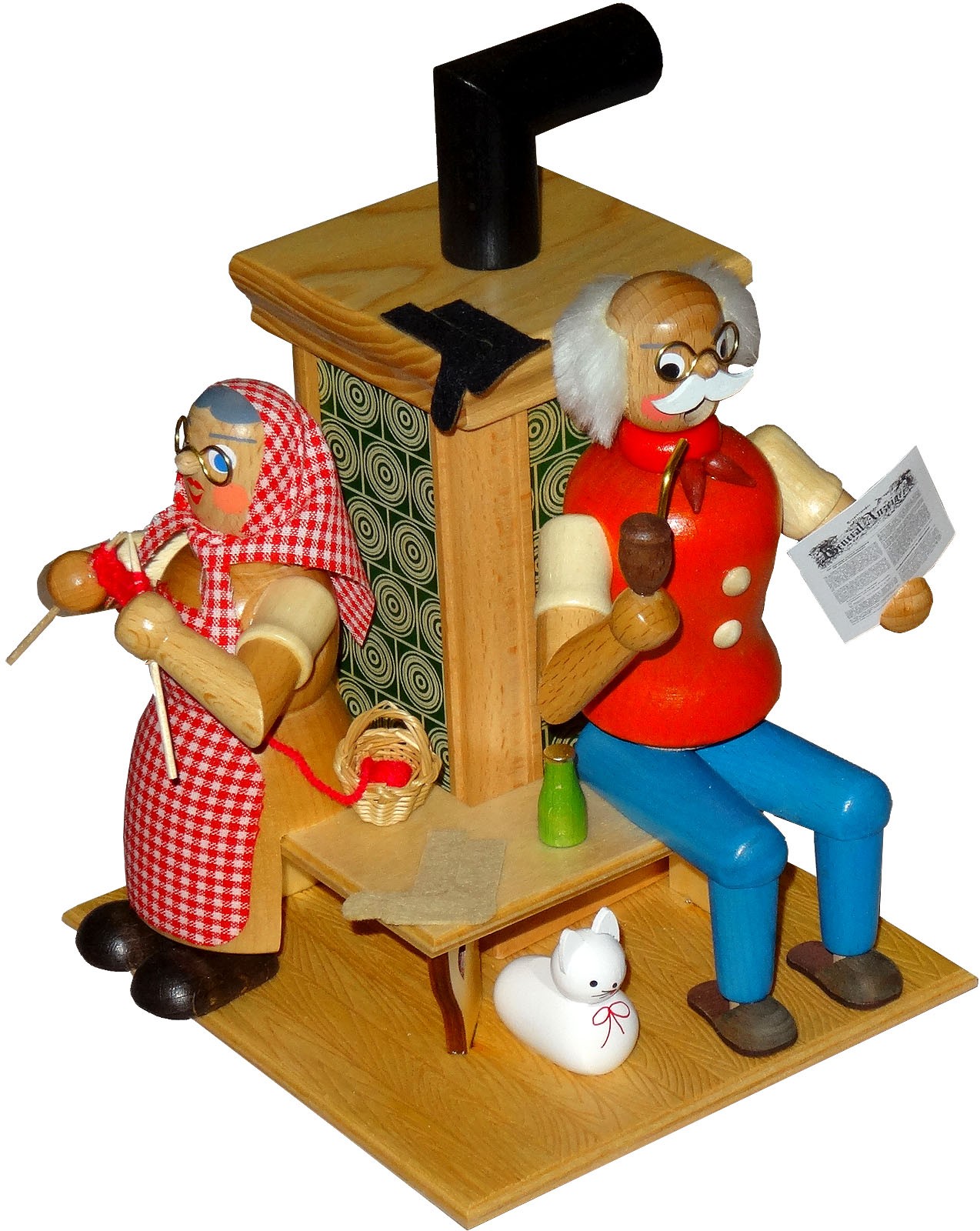 Räuchermann Opa und die Oma am grünen Kachelofen Räuchermann Opa und die Oma am grünen Kachelofen