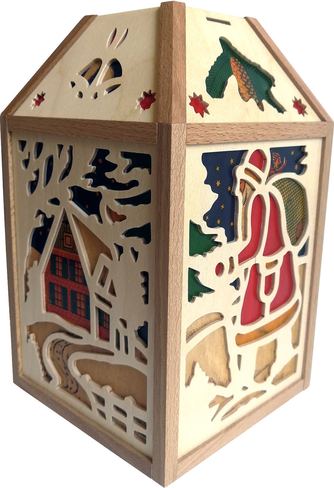 Laterne mit Weihnachtsmotiv - natur