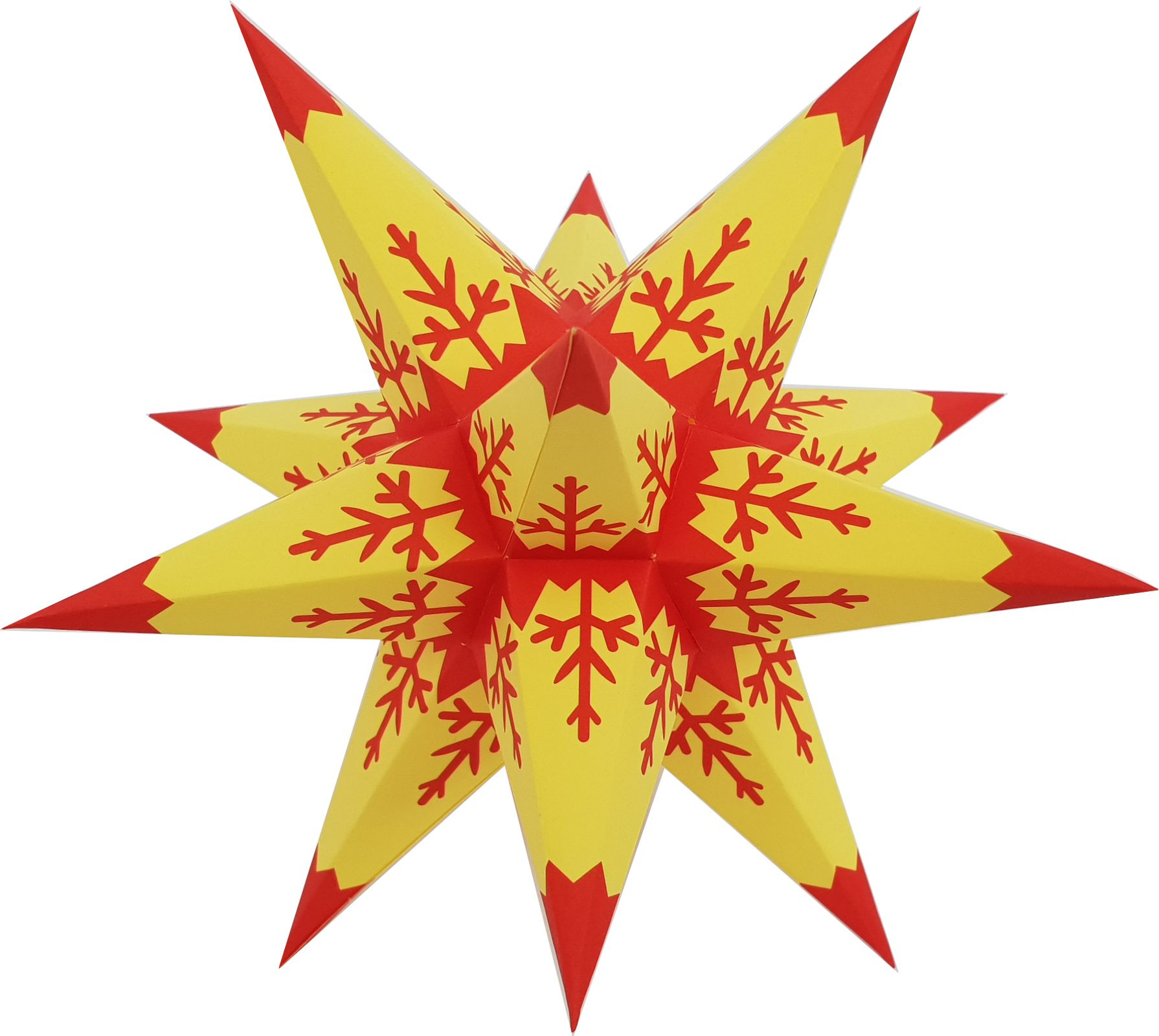 Adventsstern - rote Flocke mit roter Spitze auf gelb