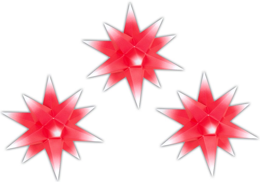 3er-Set Adventsstern roter Kern mit weißer Spitze