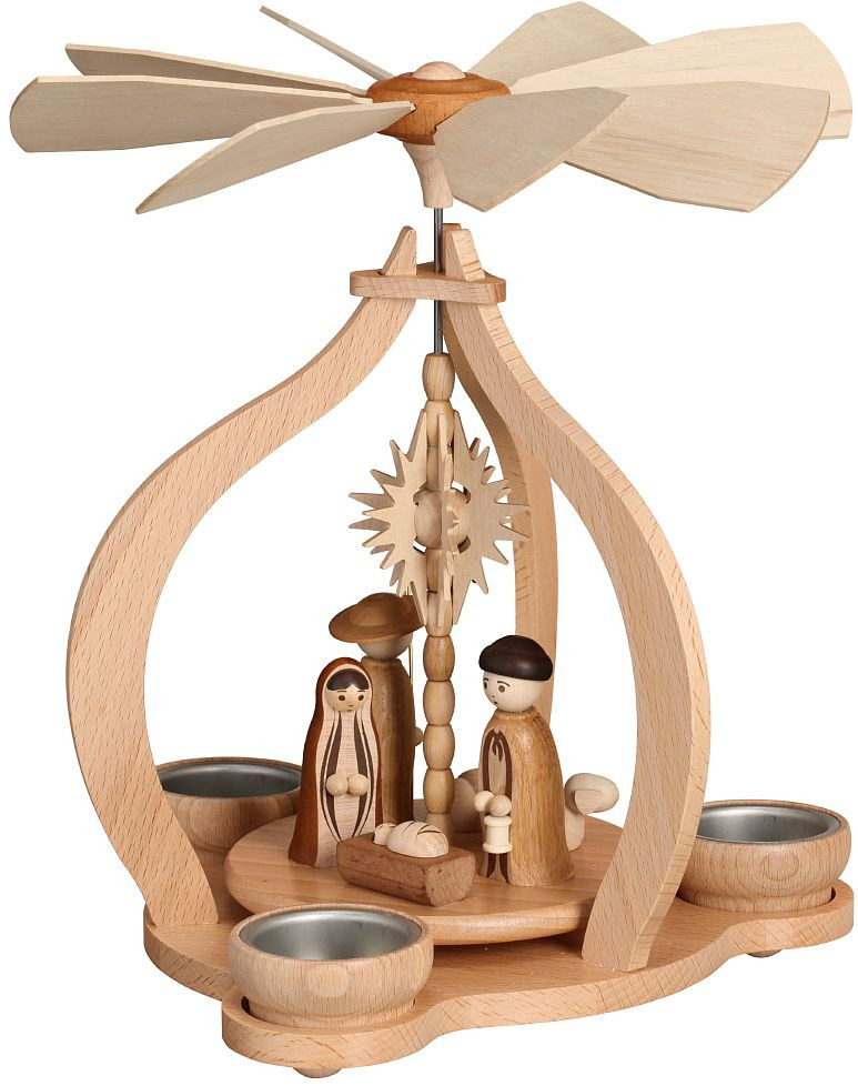 Tischpyramide - natur, Christi Geburt, für 3 Teelichter Tischpyramide - natur, Christi Geburt, für 3 Teelichter