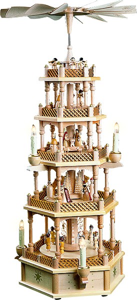 Weihnachtspyramide Christi Geburt, 4-stöckig, natur, elektrisch Weihnachtspyramide Christi Geburt, 4-stöckig, natur, elektrisch