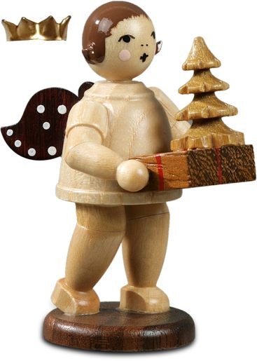 Geschenkeengel mit Baum - mit Krone, natur