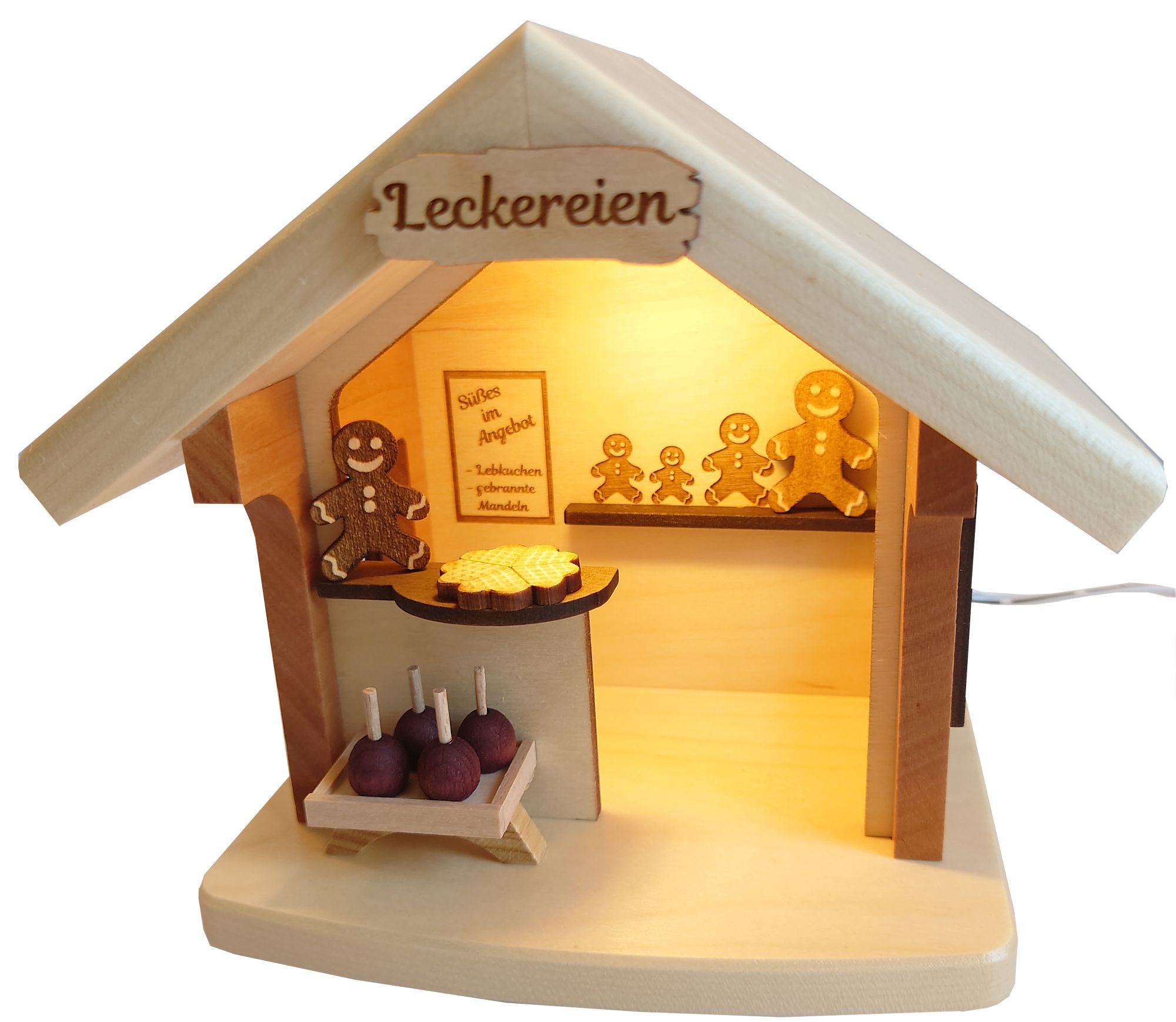 Weihnachtshütte Leckereien beleuchtet