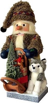 Nussknacker Nordpol Santa mit Schlittenhund und Geschenkeschlitten Nussknacker Nordpol Santa mit Schlittenhund und Geschenkeschlitten