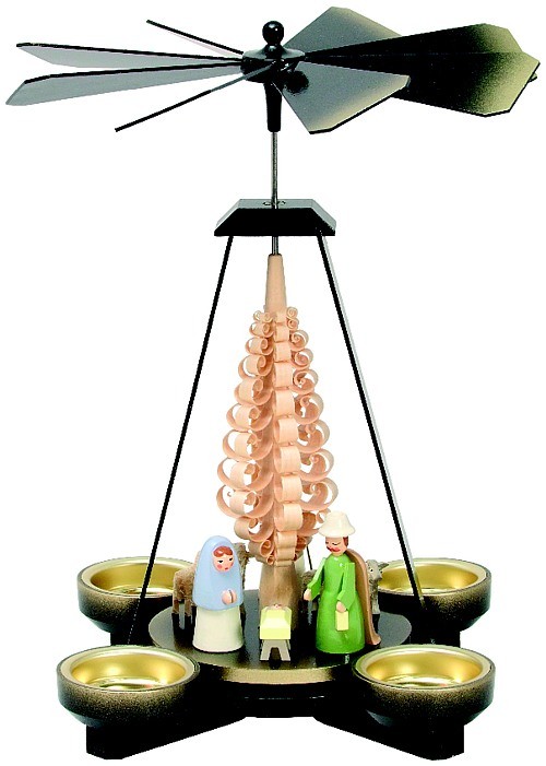Weihnachtspyramide Geburt, schwarz, Figuren pastell Weihnachtspyramide Geburt, schwarz, Figuren pastell