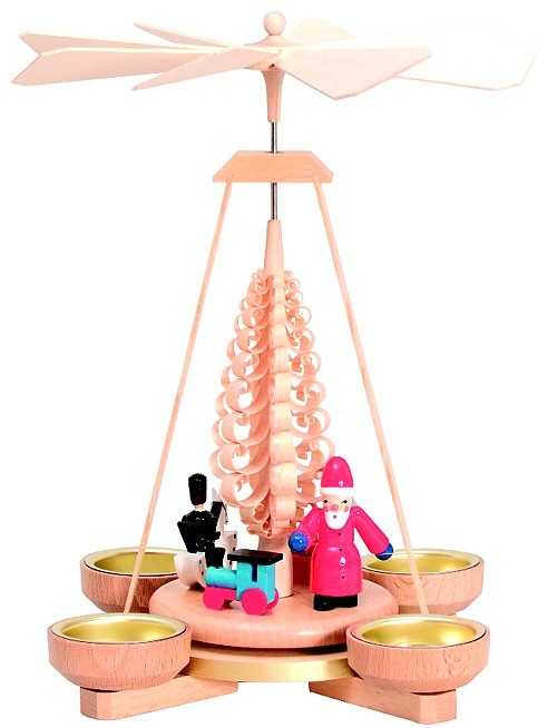 Weihnachtspyramide Spielzeug, Gestell natur, farbige Figuren Weihnachtspyramide Spielzeug, Gestell natur, farbige Figuren