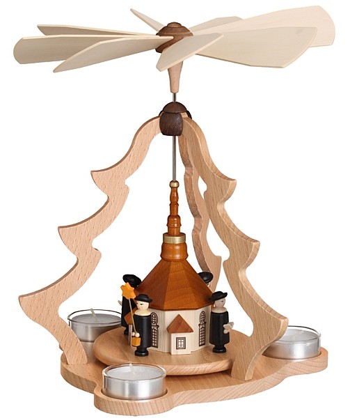 Tischpyramide mit Seiffener Kirche und Kurrende, groß Tischpyramide mit Seiffener Kirche und Kurrende, groß