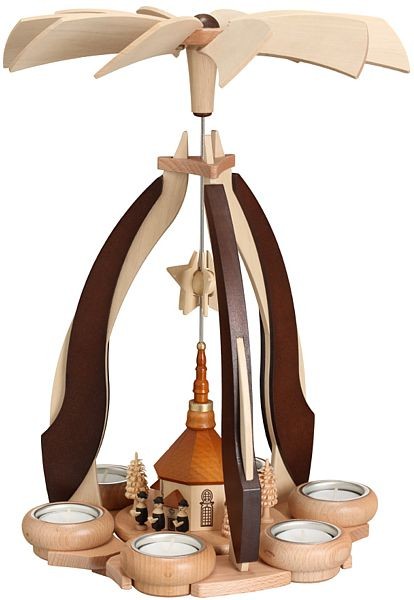 Pyramide 2farbig Seiffener Kirche für 6 Teelichter Pyramide 2farbig Seiffener Kirche für 6 Teelichter