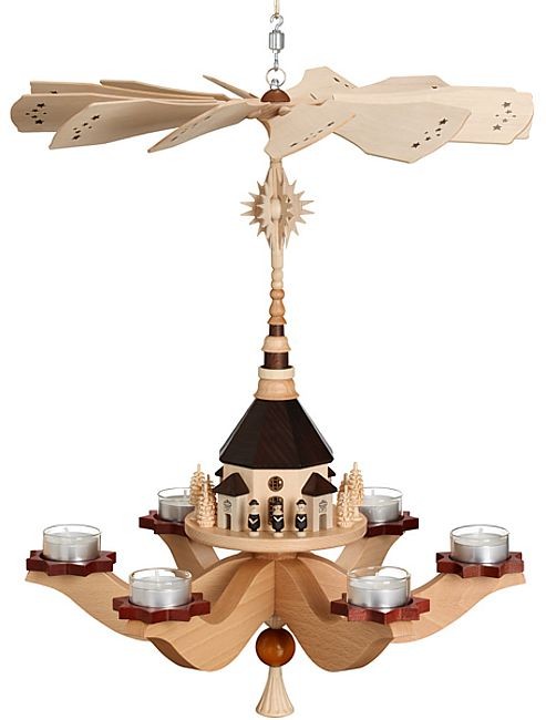 Hängepyramide Seiffener Kirche für 6 Teelichter Hängepyramide Seiffener Kirche für 6 Teelichter