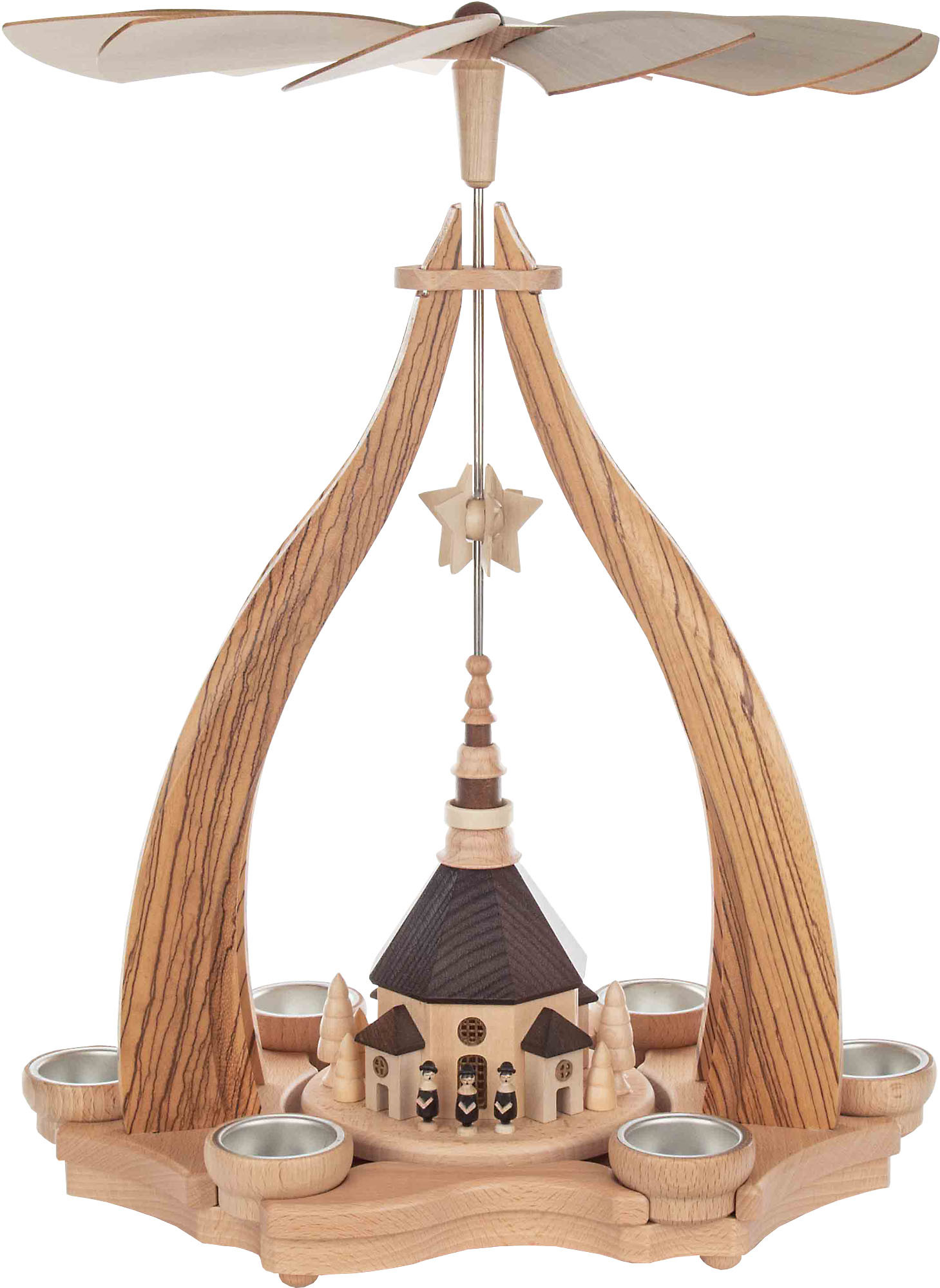 Design-Pyramide, mit Seiffener Kirche für 6 Teelichter Design-Pyramide, mit Seiffener Kirche für 6 Teelichter