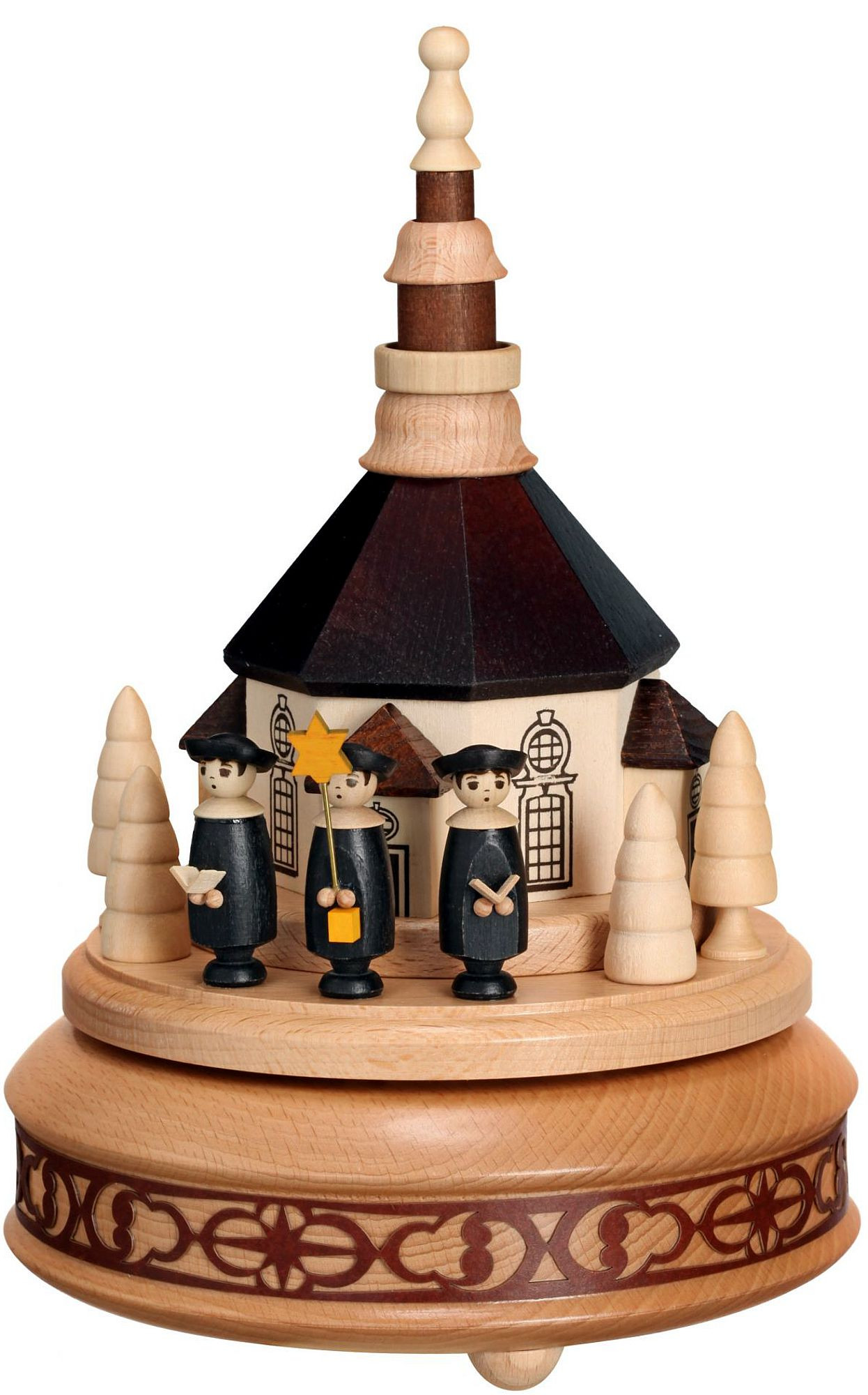 Spieldose mit Seiffner Kirche und Kurrende schwarz Spieldose mit Seiffner Kirche und Kurrende schwarz