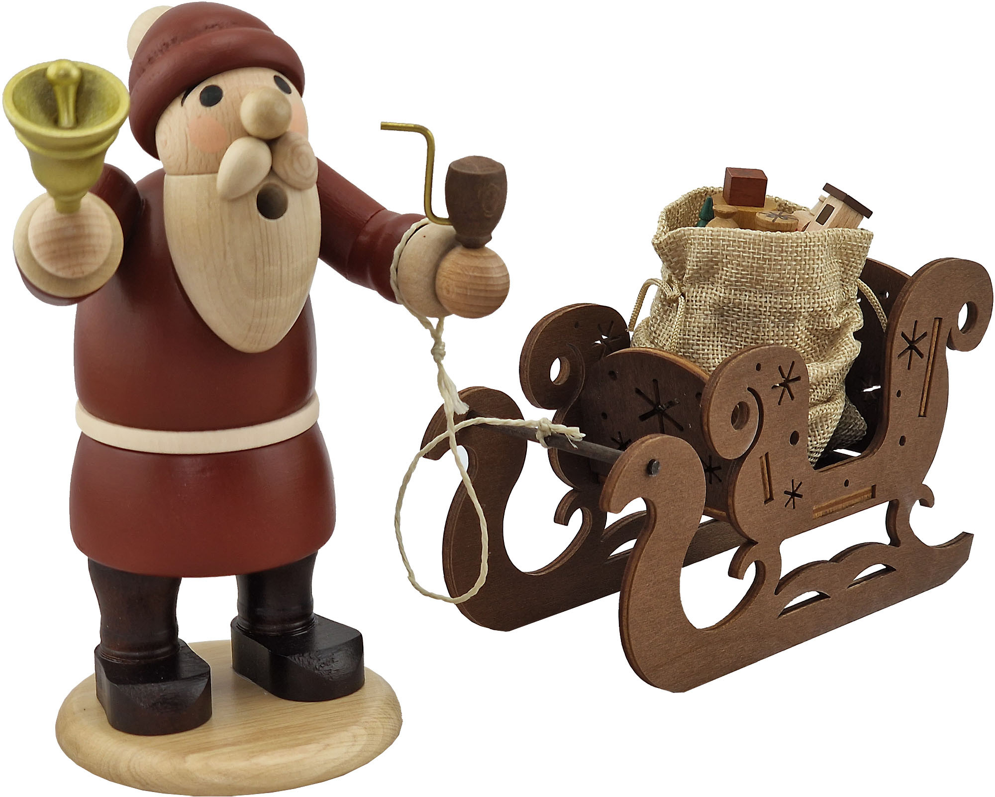 Räuchermann Weihnachtsmann mit Schlitten