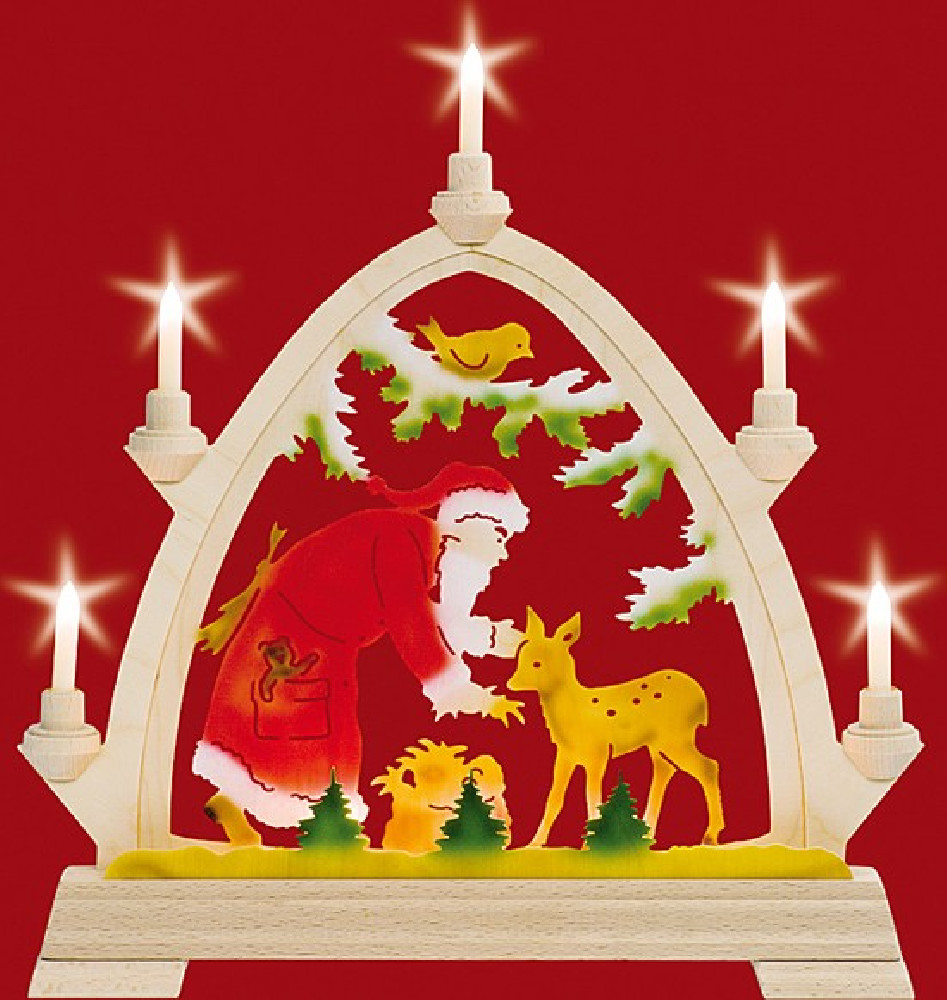 Kleiner gotischer elektr. Bogen, Weihnachtsmann mit Reh - farbig
