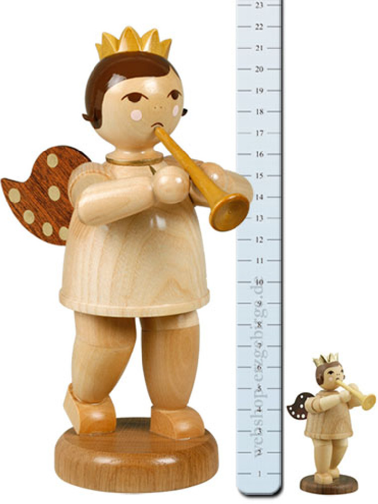 großer Engel mit Trompete, natur - 22 cm - mit-Krone