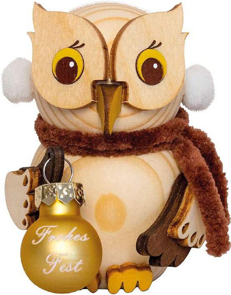 Mini-Eule mit Weihnachtskugeln gold