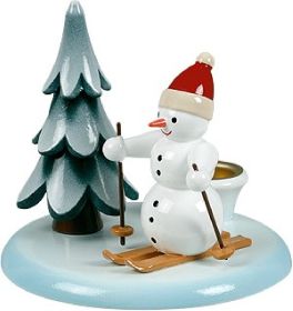 Kerzenhalter Schneemann Skifahrer und Baum