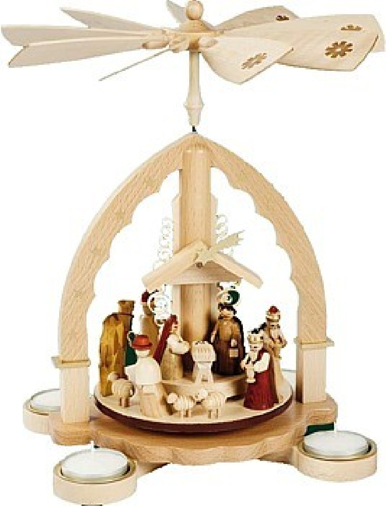 Teelichtpyramide Christi Geburt, helles Gehäuse